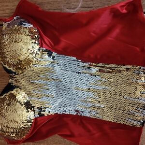 Red and Gold Sequin Top